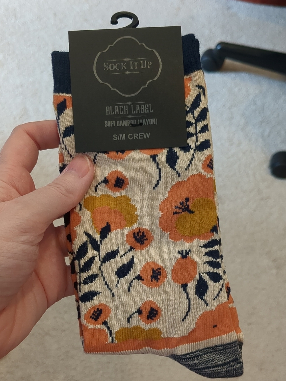 Black Label Floral Crew Socks - Cream, Coral, Mustard NWT
